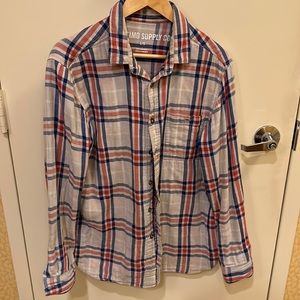 Used Mossimo men’s L L/S red and blue flannel shirt.